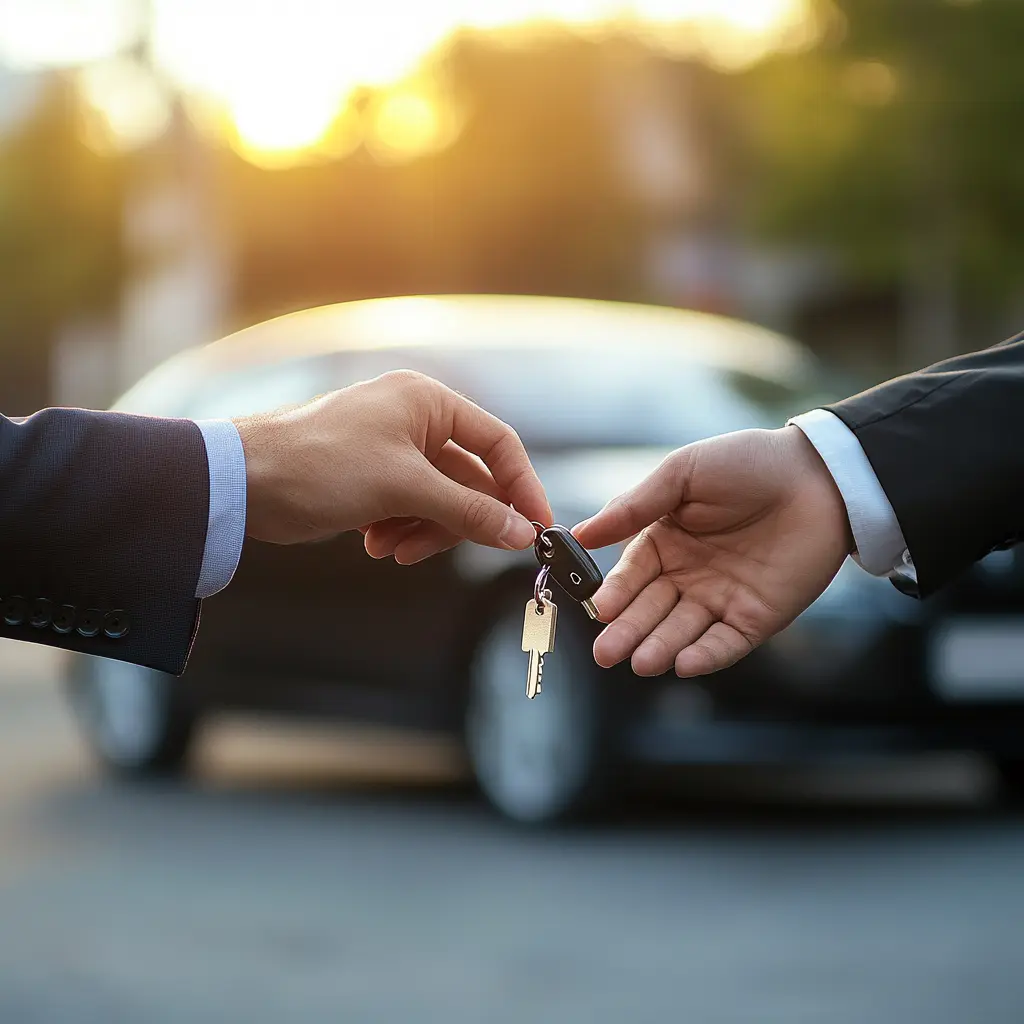 Man giving car keys to a client